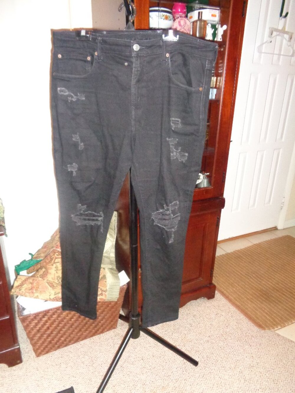American Eagle Cozy Airflex Distressed Black Jeans 38 X 32 Cotton Elastane